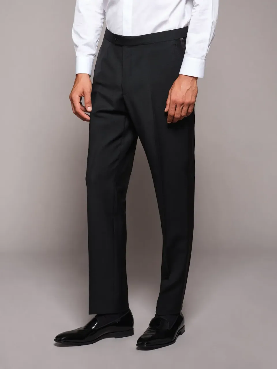 Caruso pantalone smoking slim in lana mohair nero