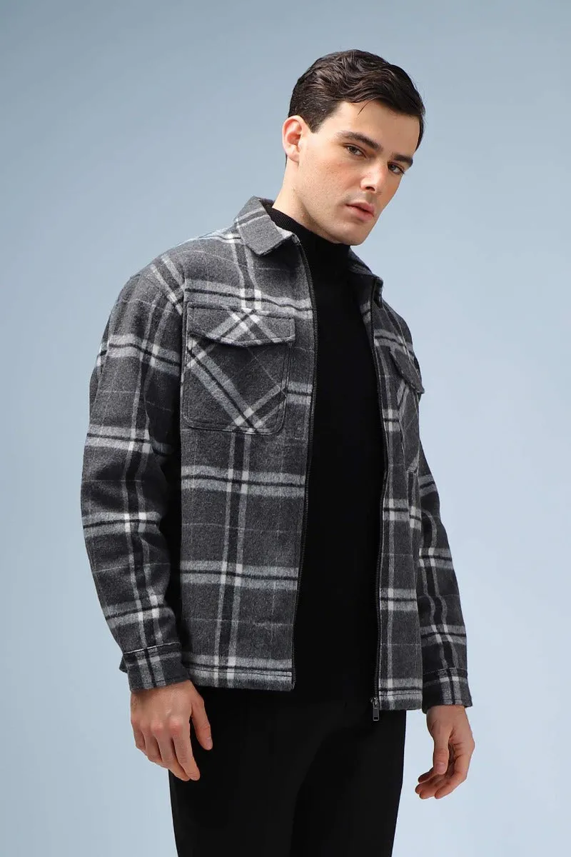 Sonny Bono Giubbotto Overshirt a Quadri Grigio