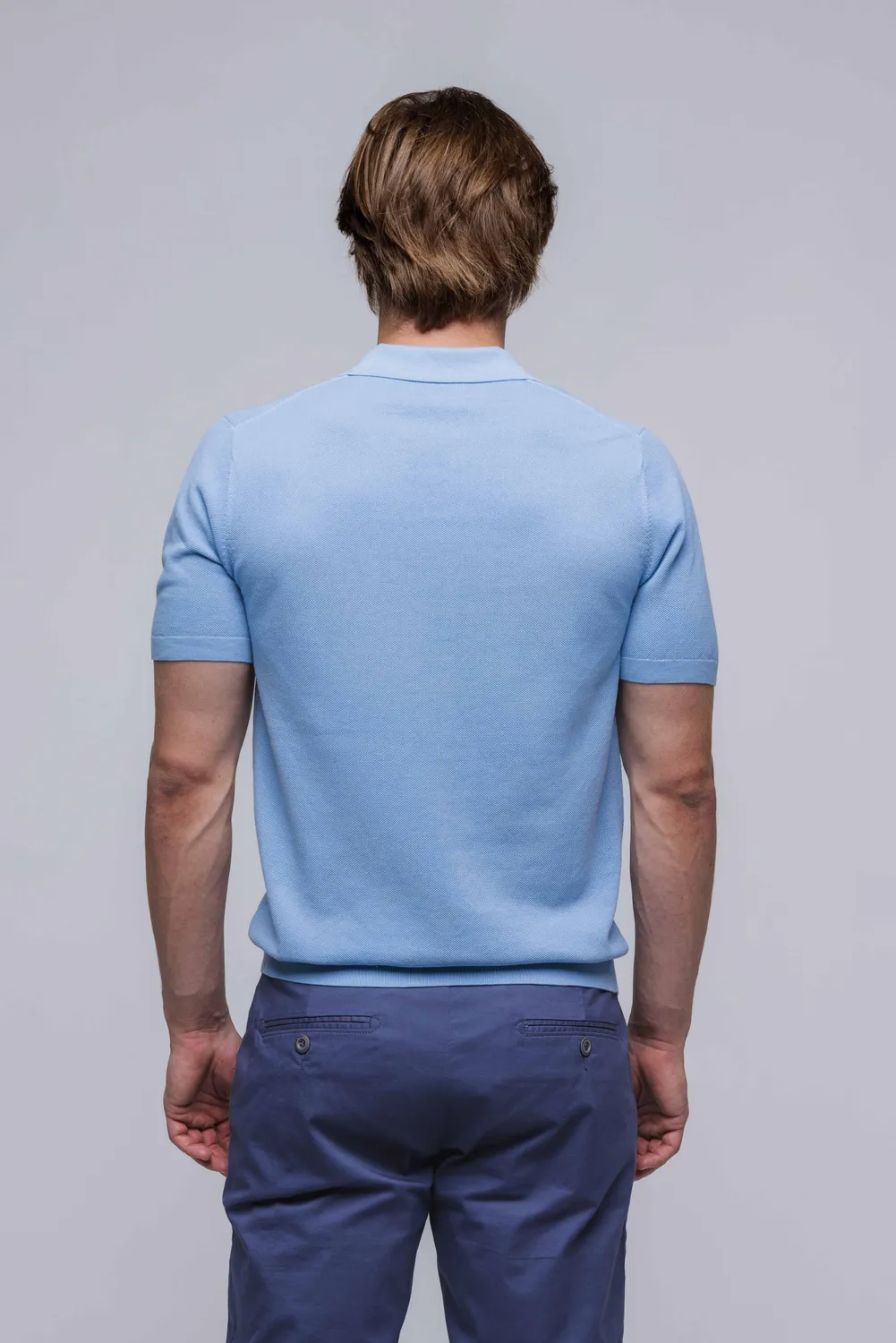 Alain Delon polo maglia azzurra cotone senza bottoni
