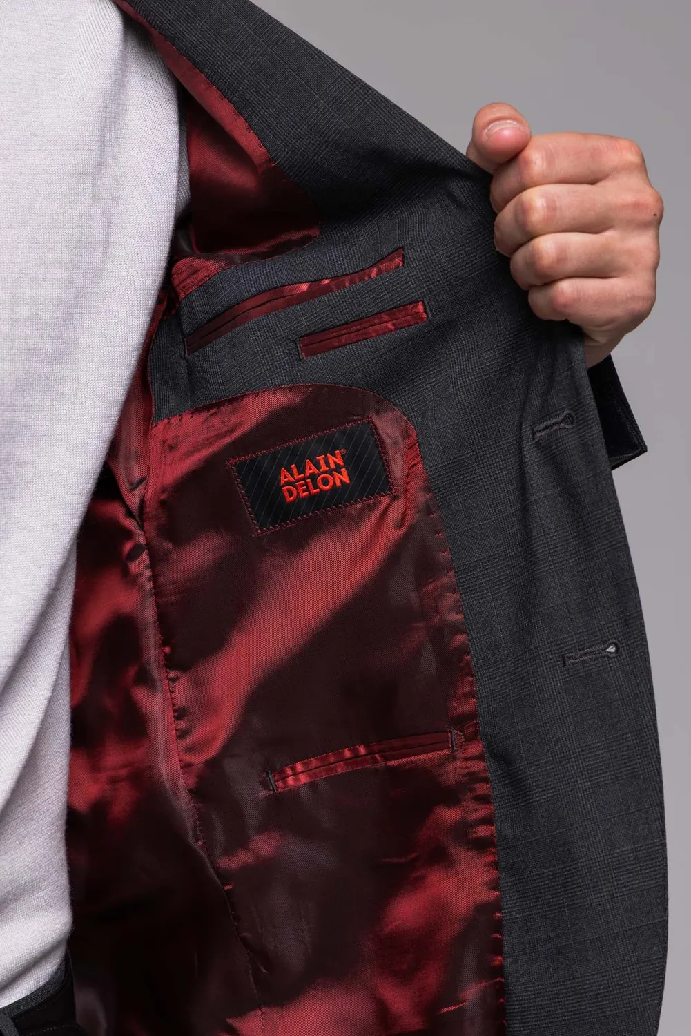 Alain Delon Abito Slim Fit Grigio a Quadri Taglie Forti