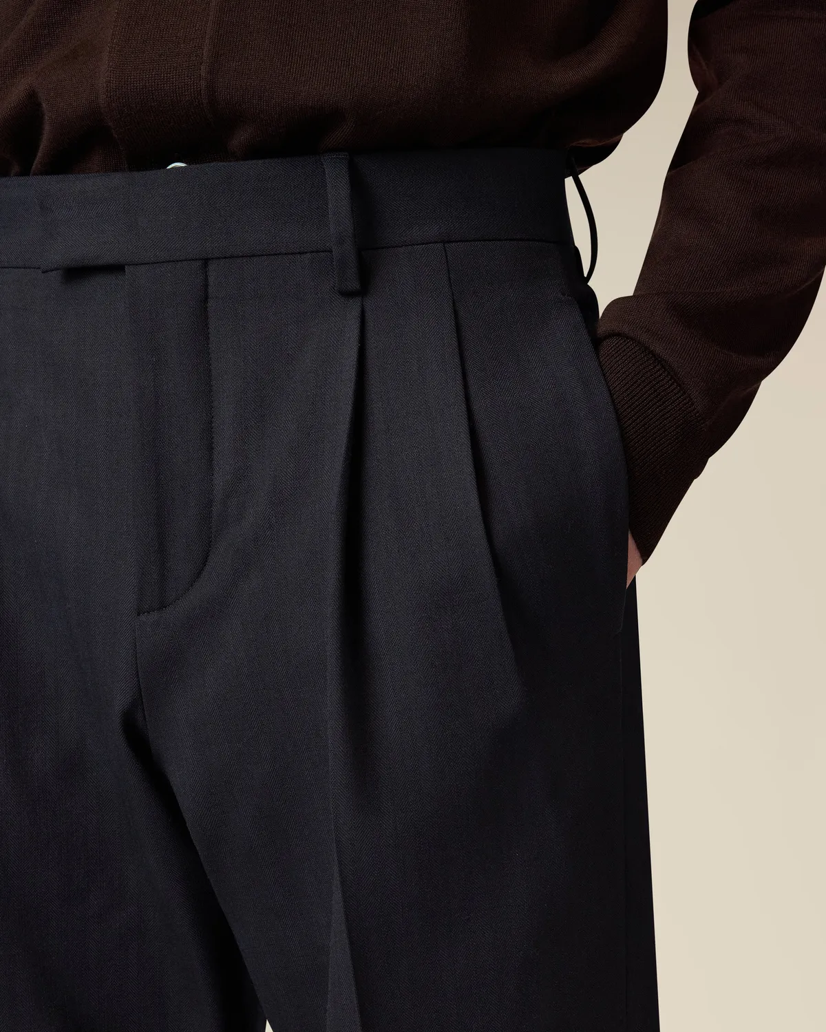 Lardini Le Origini Pantalone Piega Blu Herringbone
