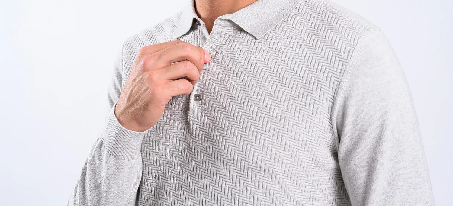 Alain Delon Polo Maglia Grigio Chiaro Manica Lunga Cashmere