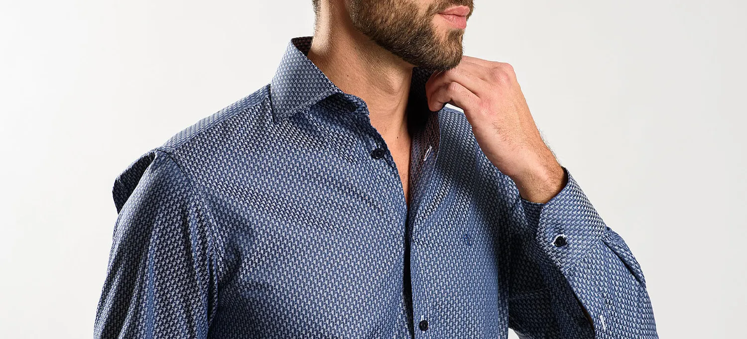 Alain Delon Extra Slim Fit camicia blu navy fantasia argento