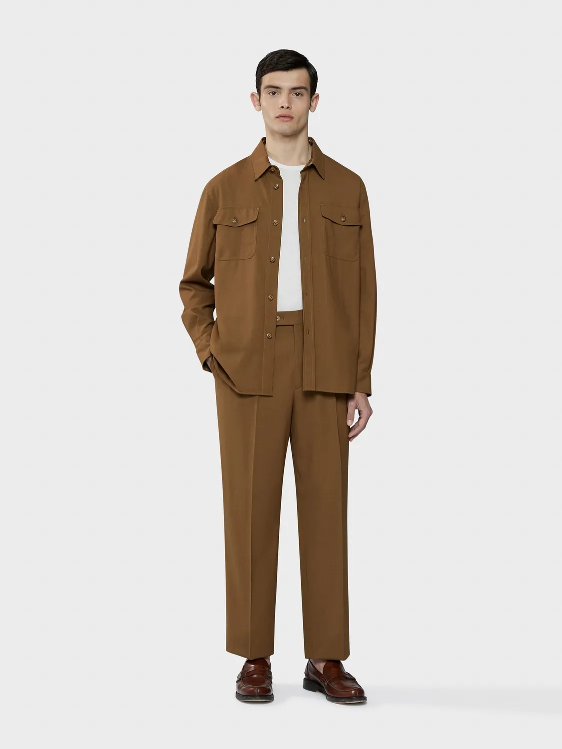 Caruso Houdini overshirt lana marrone tropical uomo
