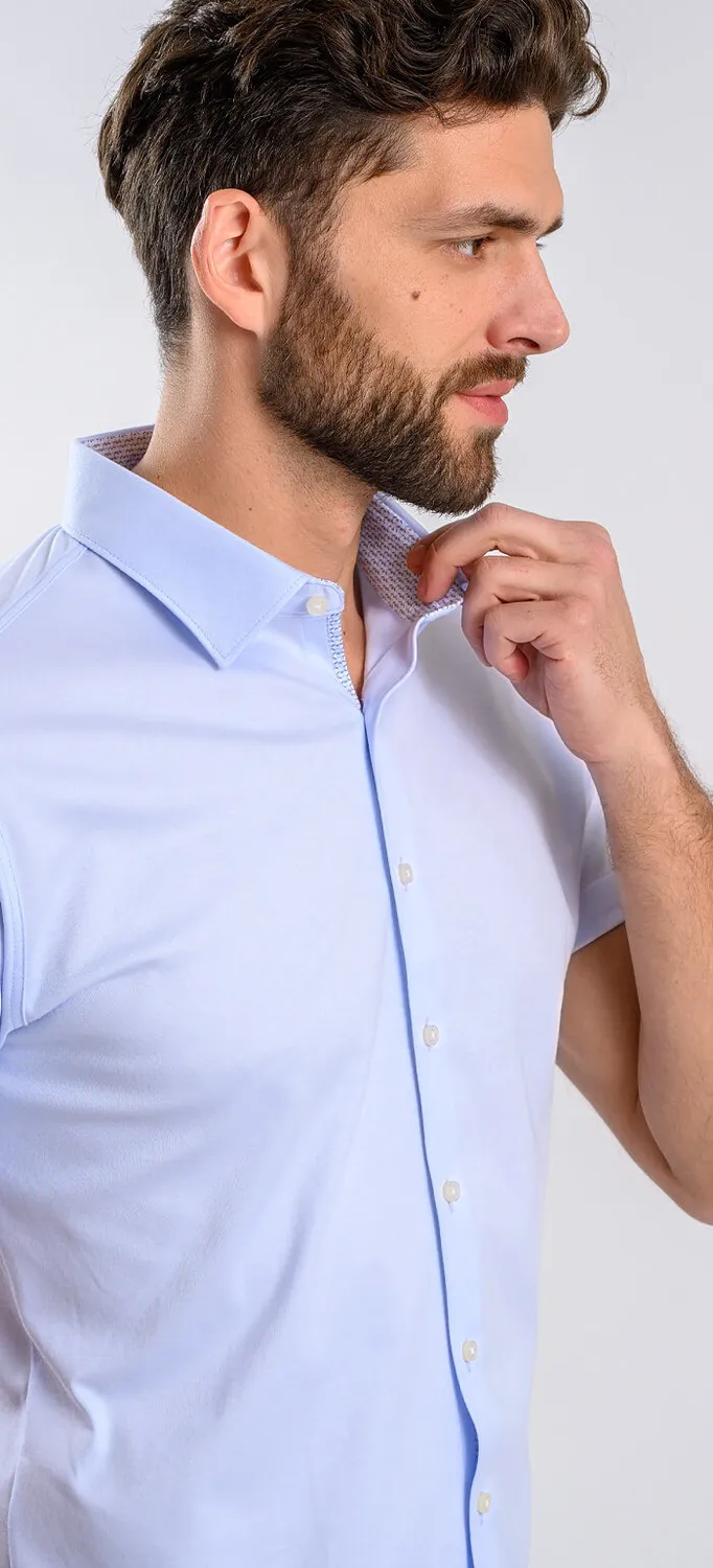 Alain Delon Camicia Extra Slim Manica Corta Azzurra Cotone