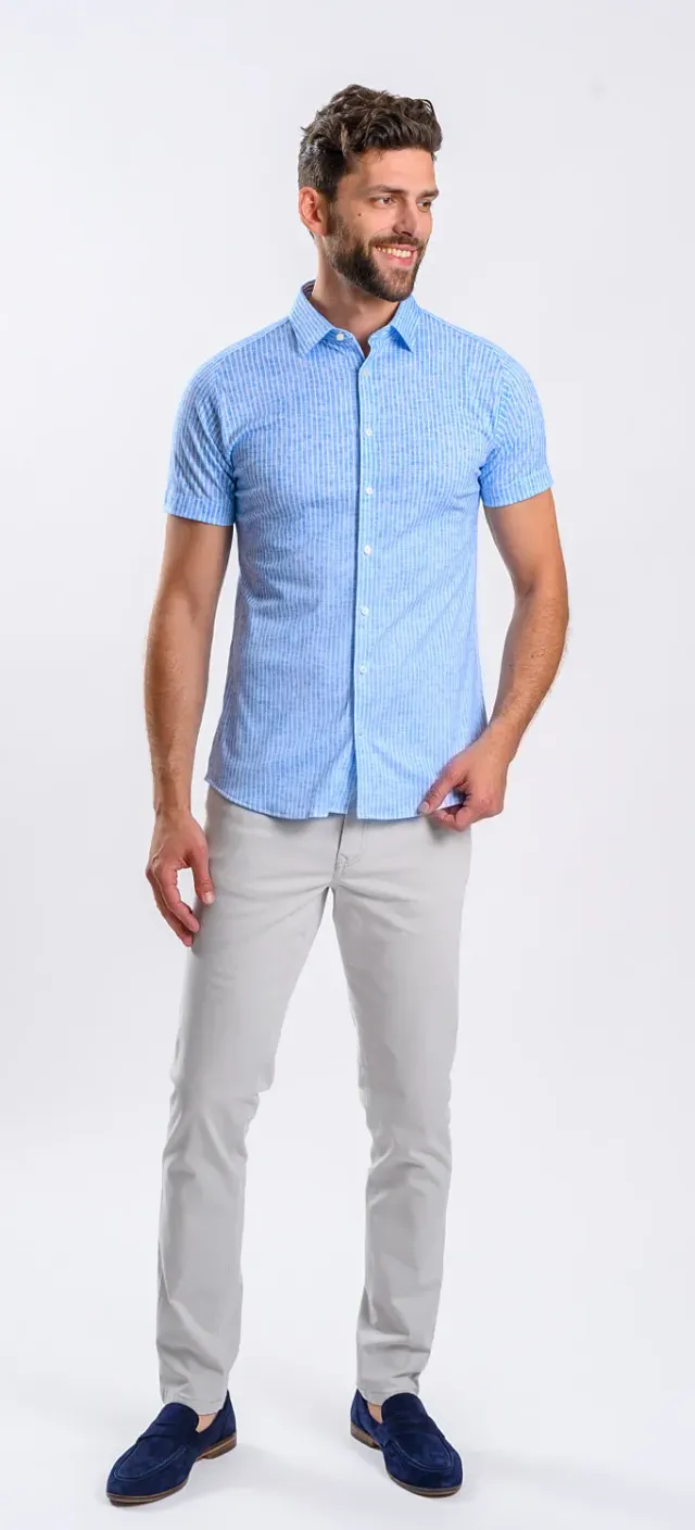 Alain Delon Extra Slim camicia uomo manica corta righe cotone