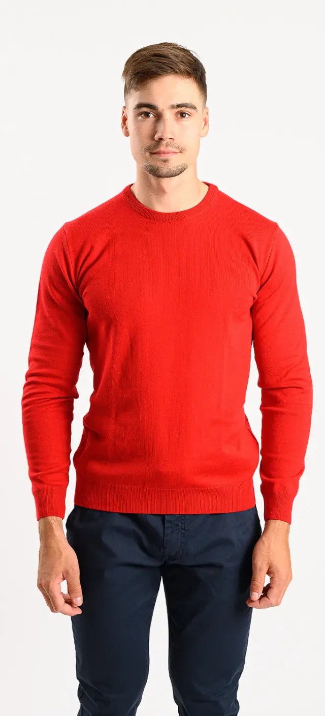 Alain Delon Red maglione girocollo rosso cotone
