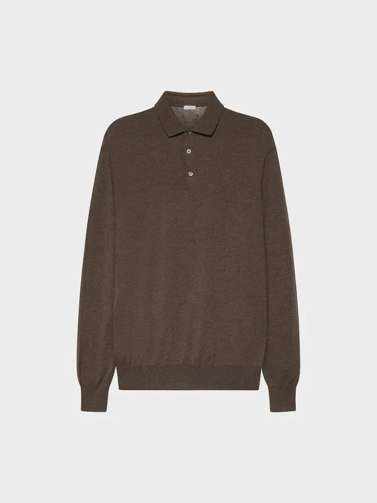 Caruso polo maniche lunghe cotone marrone costine