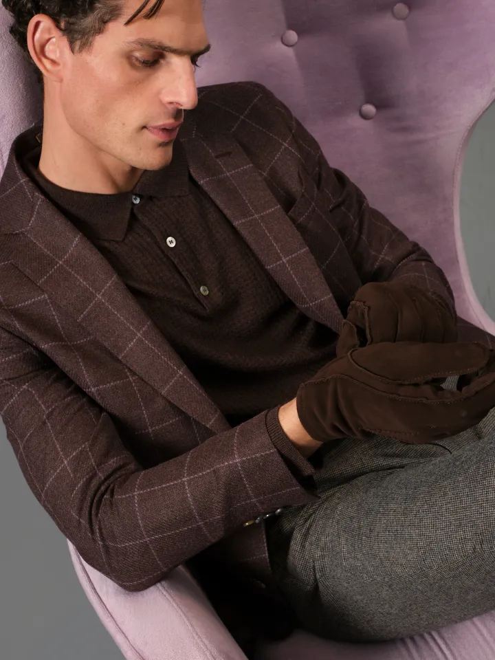 Sand Menswear Retro Polo lana merino marrone manica lunga