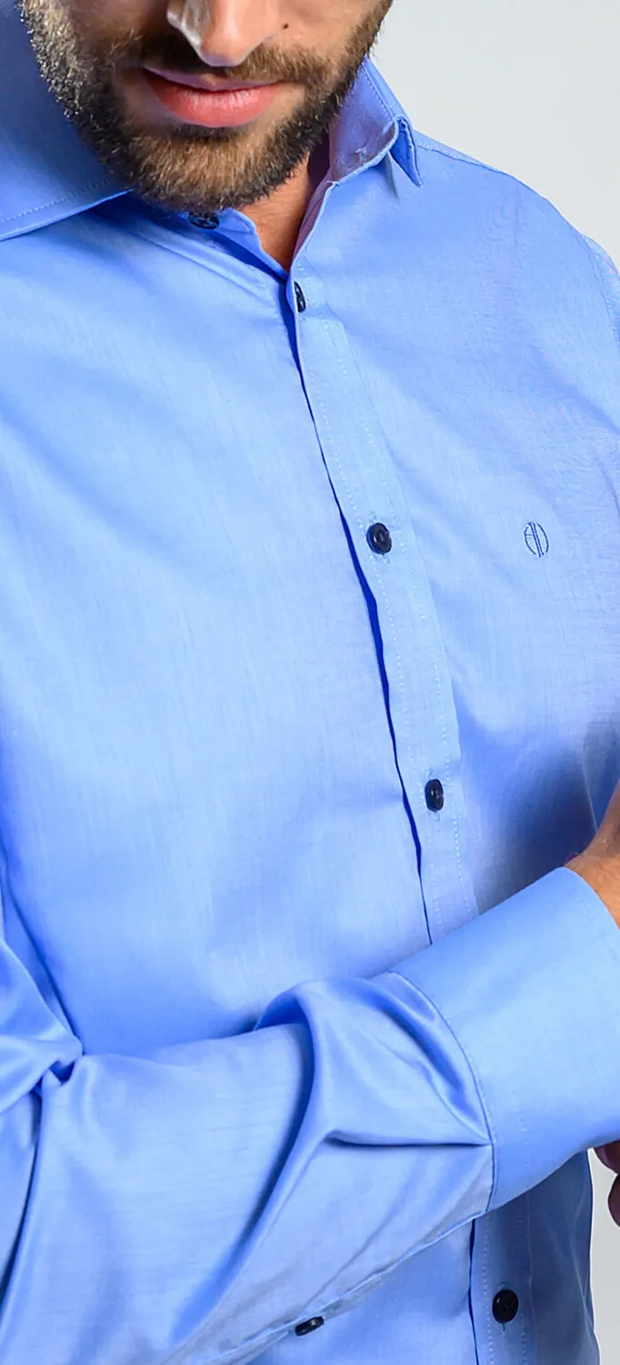 Alain Delon camicia extra slim fit blu cotone Getzner