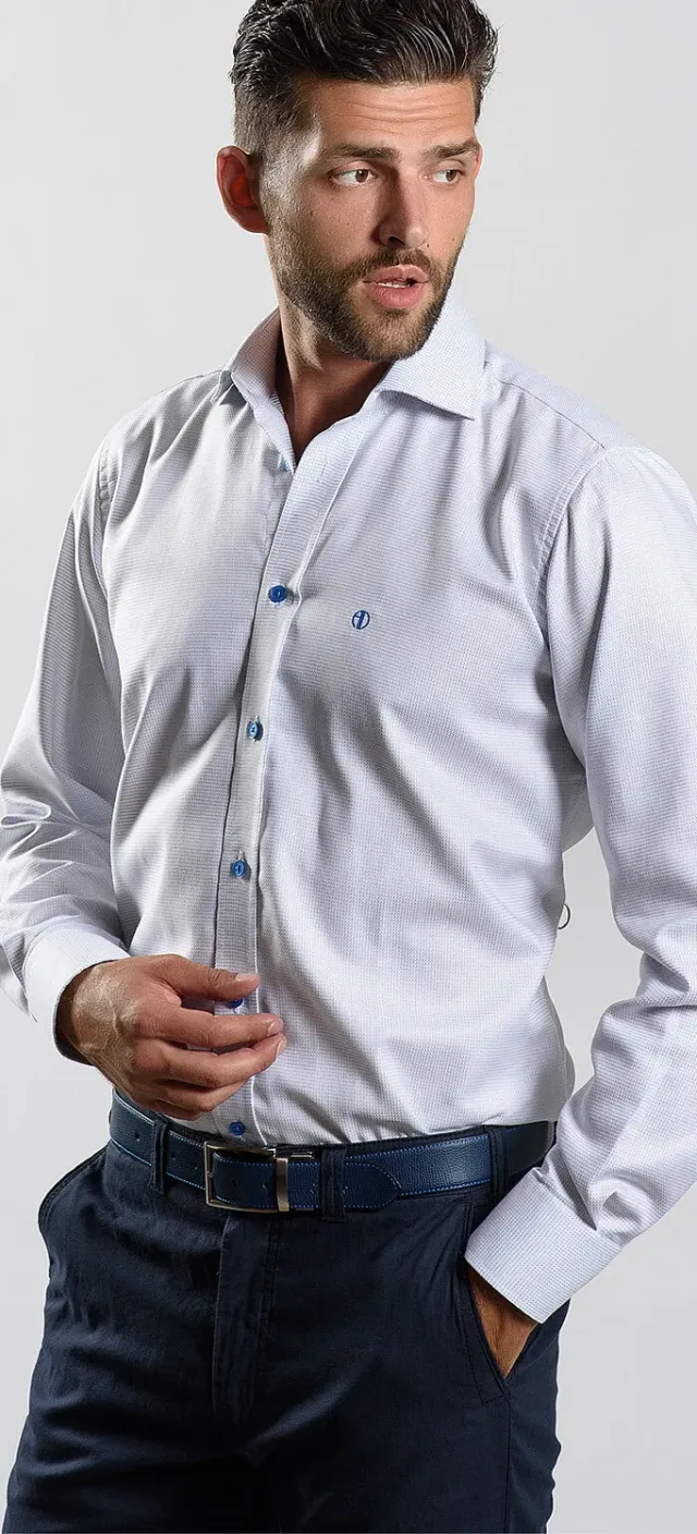 Alain Delon Blue Slim Fit camicia pois azzurra cotone