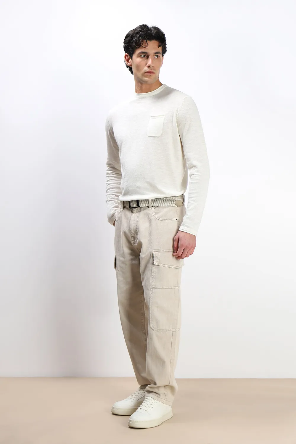 Sonny Bono maglia cotone slub taschino gesso