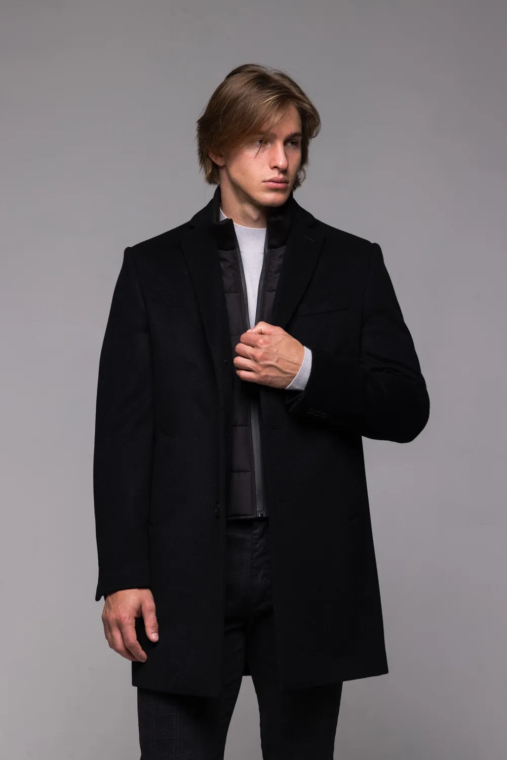 Alain Delon cappotto nero lana 50 con inserto staccabile