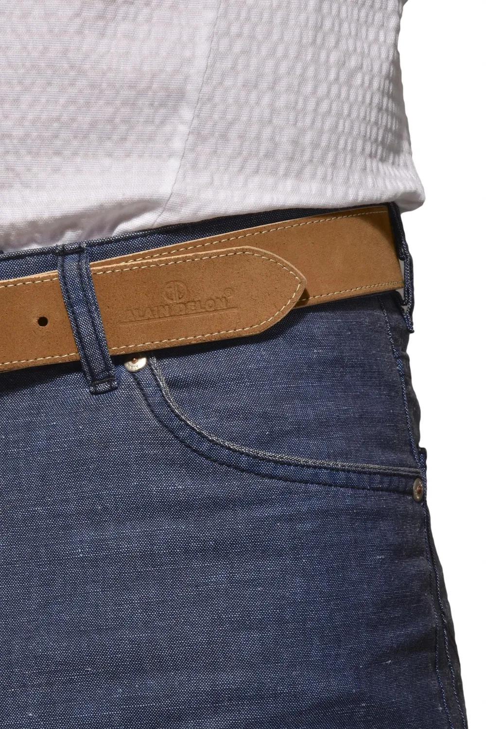 Alain Delon pantaloni primaverili blu cotone lino
