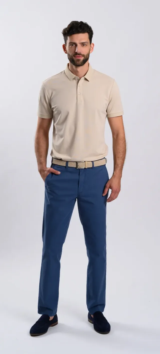 Alain Delon Pantaloni Blu Chinos Slim Fit Cotone