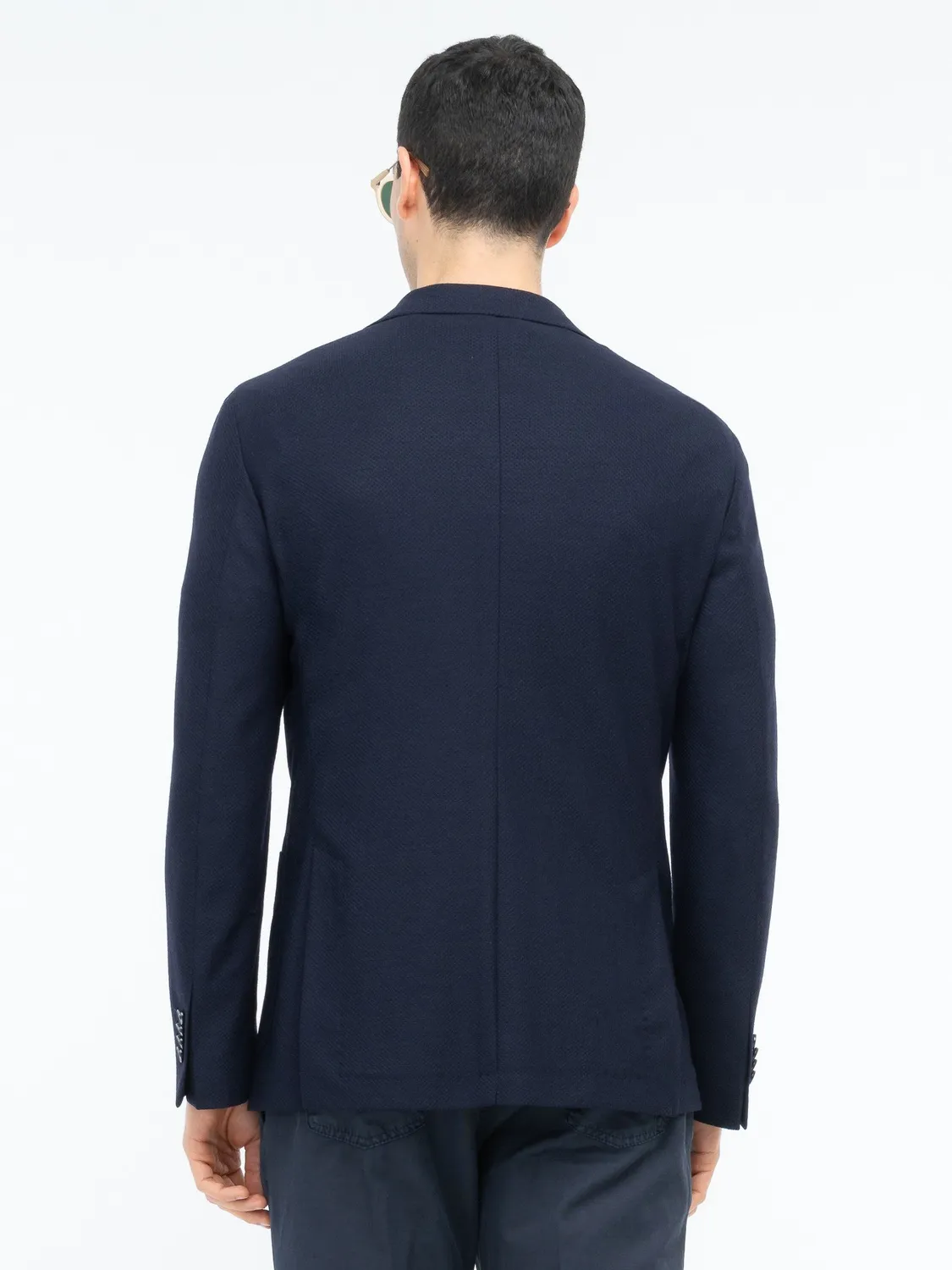Paoloni Giacca Jersey Nido d'Ape Pura Lana Blu Sfoderata