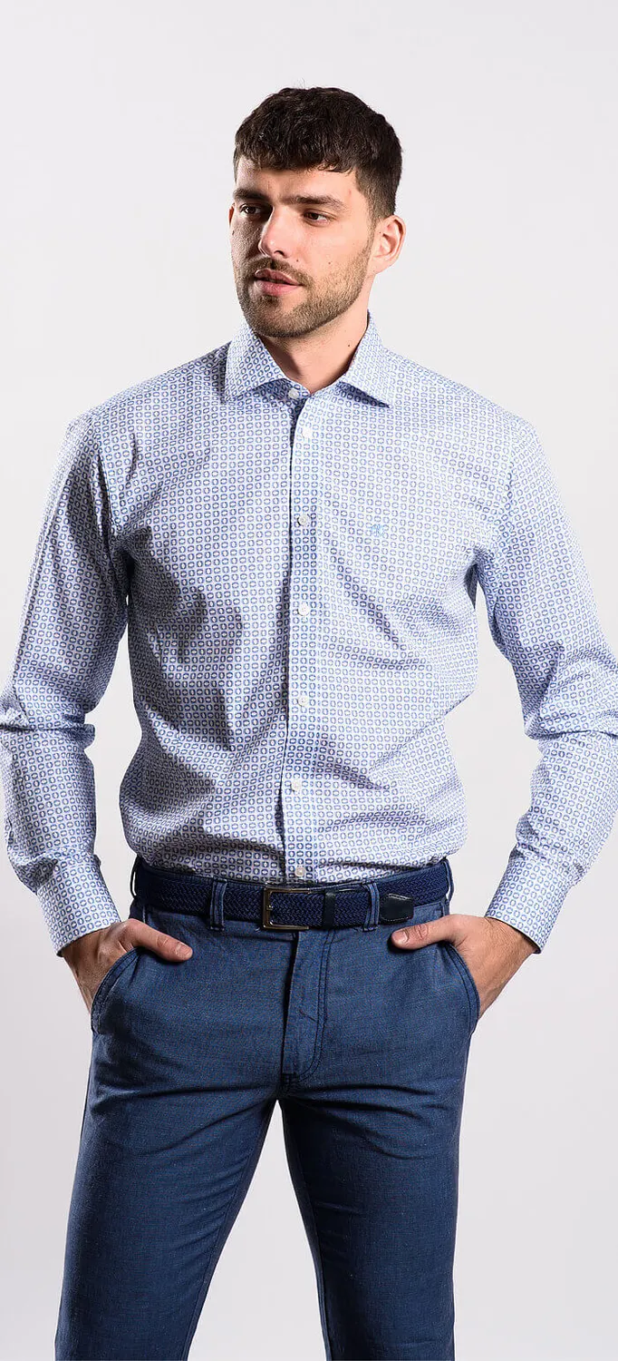 Alain Delon camicia extra slim fit blu fantasia Getzner