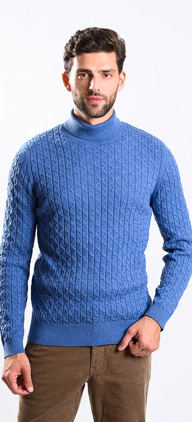 Alain Delon dolcevita uomo blu cotone cashmere slim