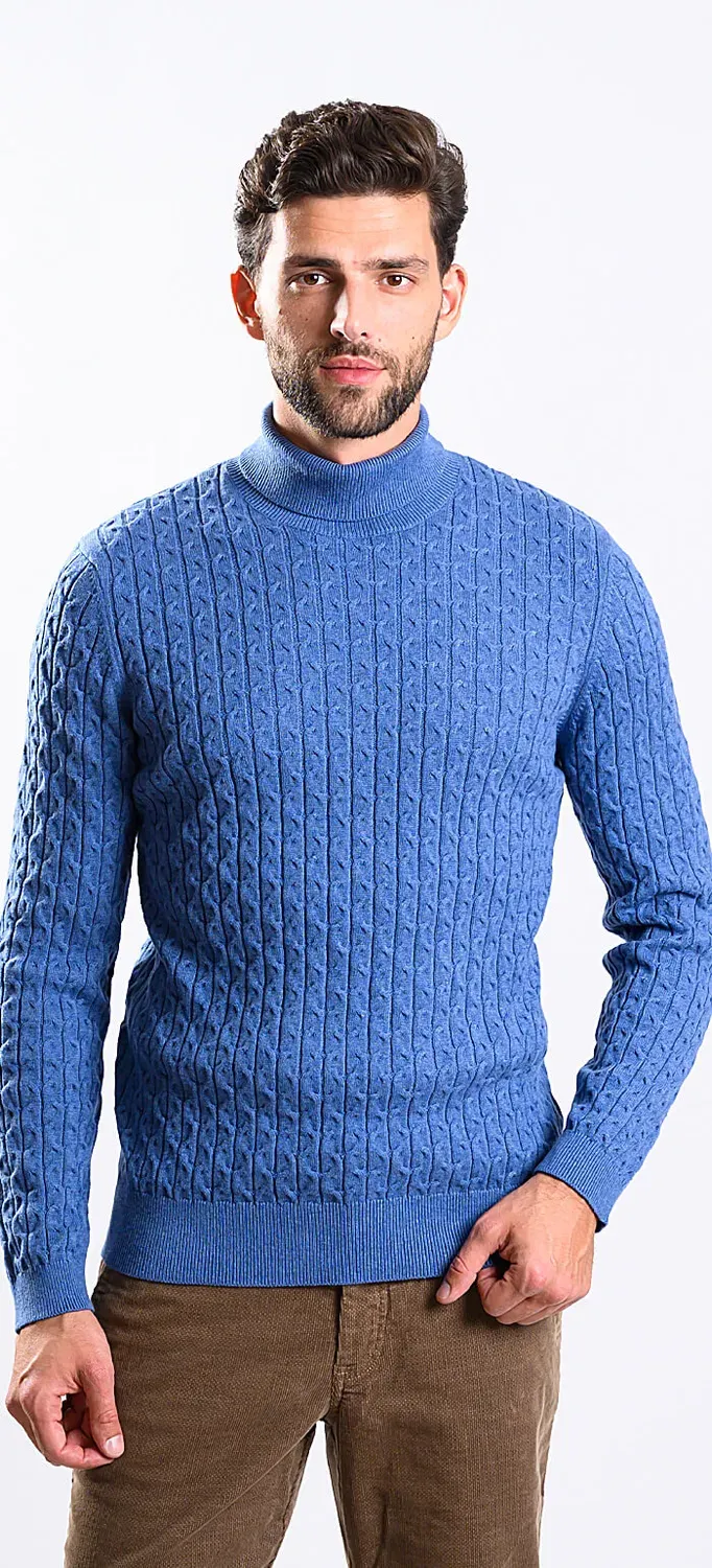 Alain Delon dolcevita uomo blu cotone cashmere slim
