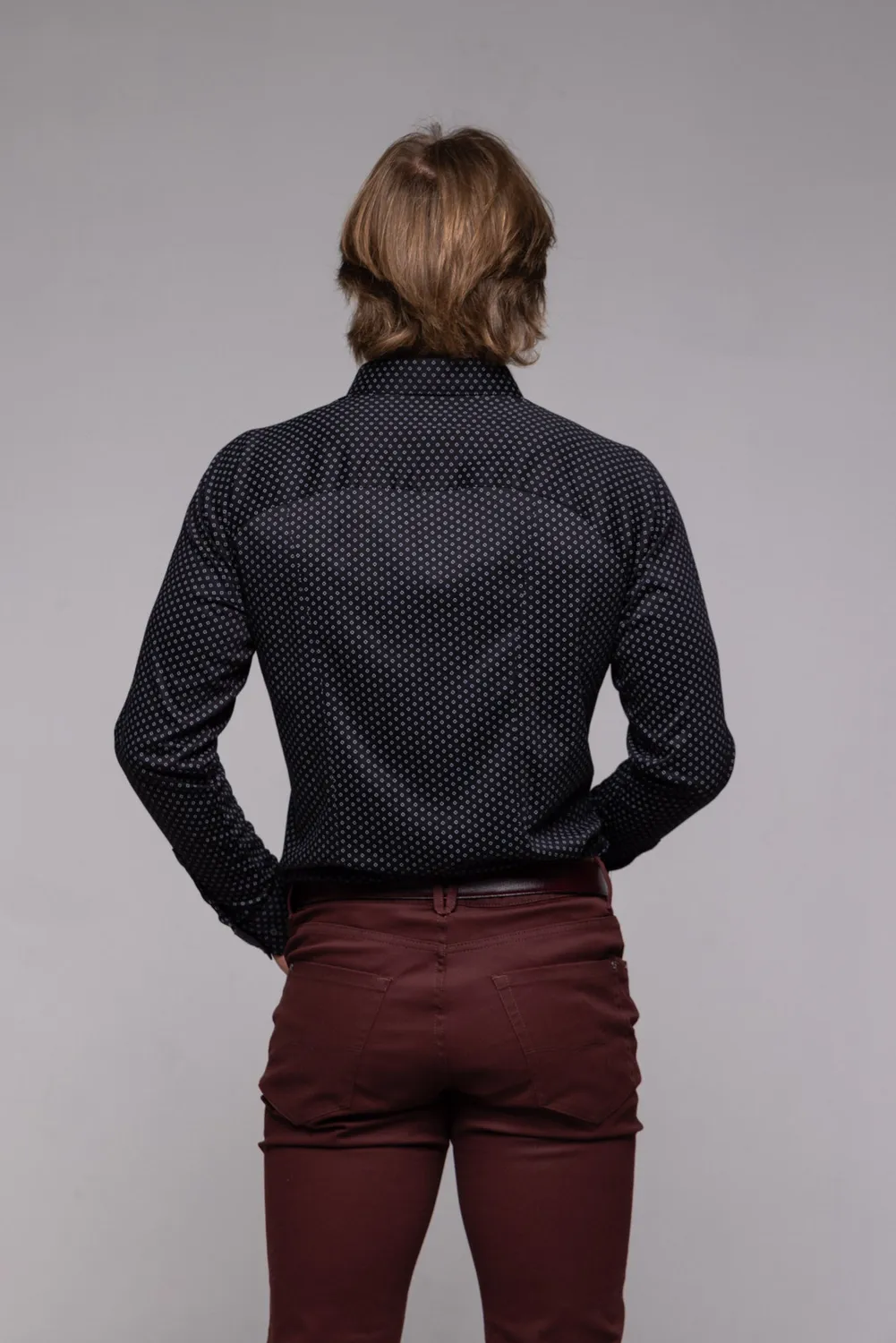 Alain Delon camicia nera extra slim fit elasticizzata fantasia