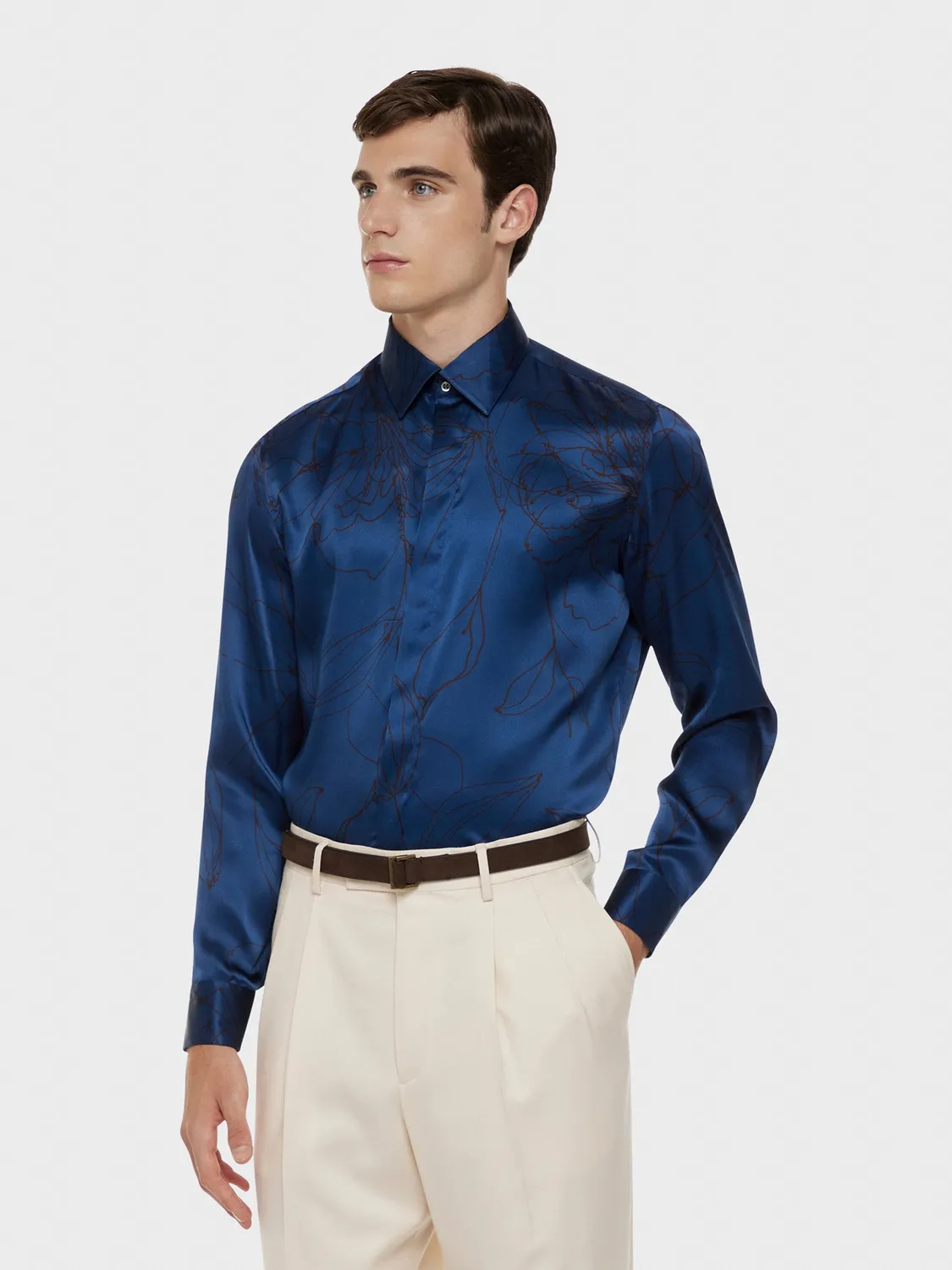 Caruso camicia seta floreale blu