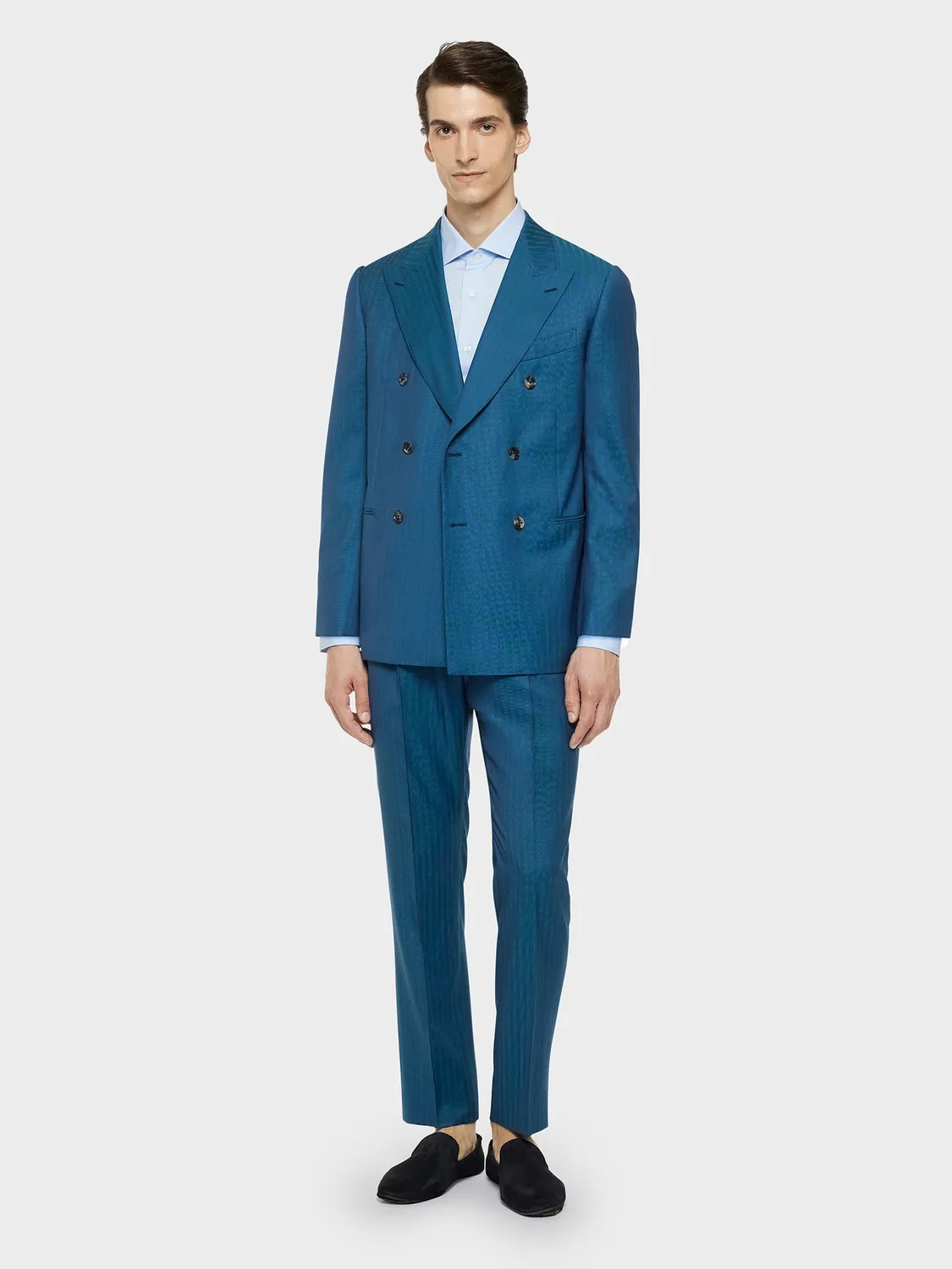 Caruso camicia slim in cotone azzurra popeline