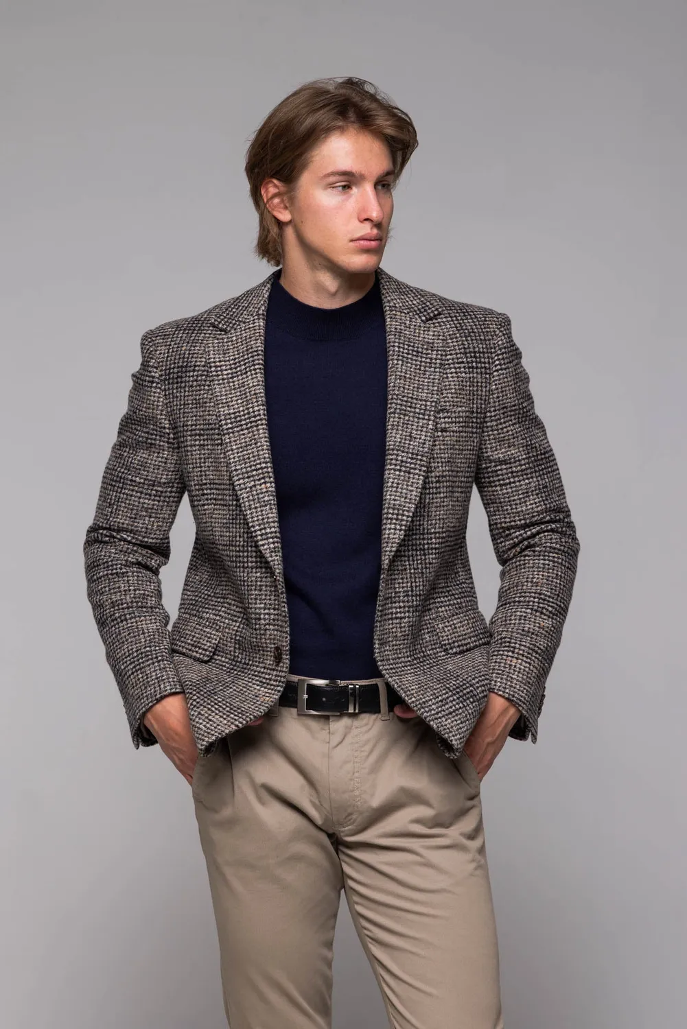 Alain Delon giacca marrone a quadri blazer slim fit misto lana