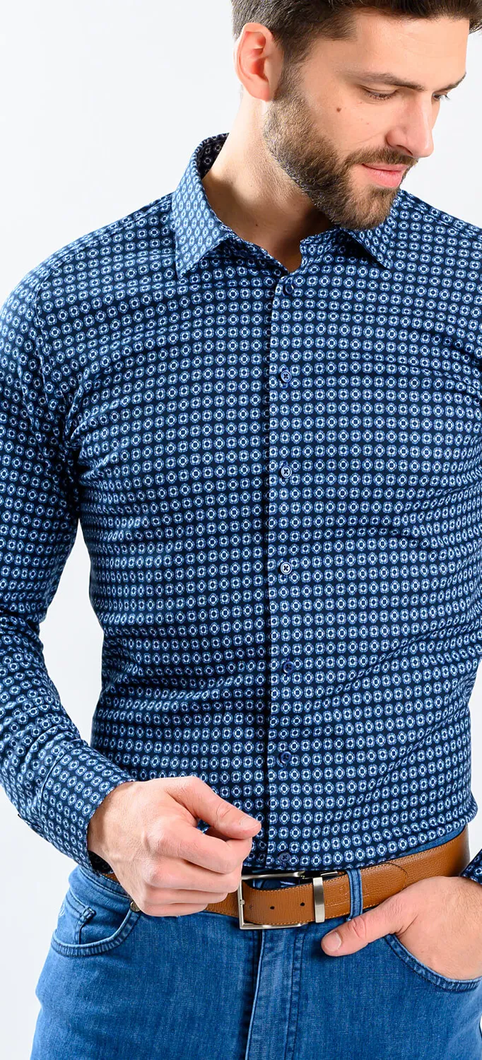 Alain Delon camicia extra slim fit blu navy L jersey