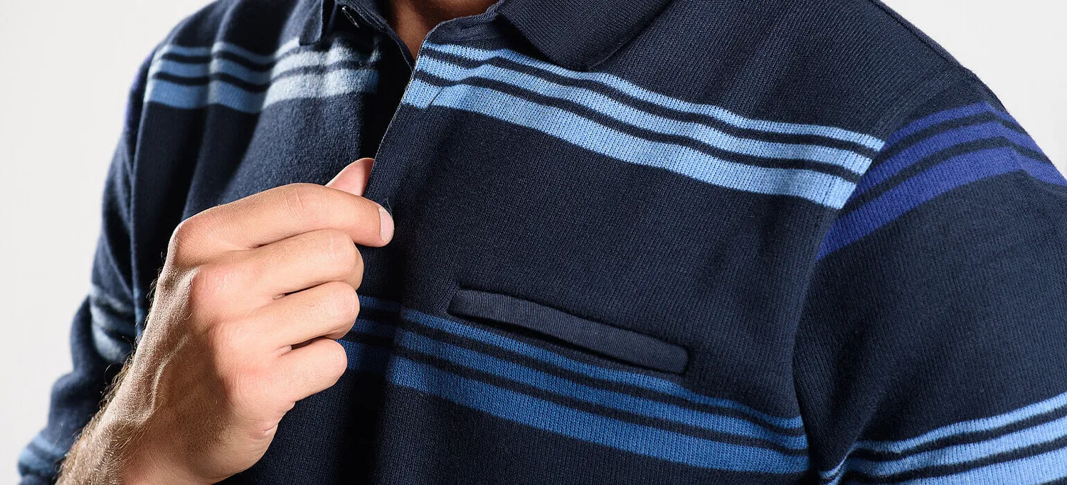 Alain Delon polo manica lunga blu navy taschino M