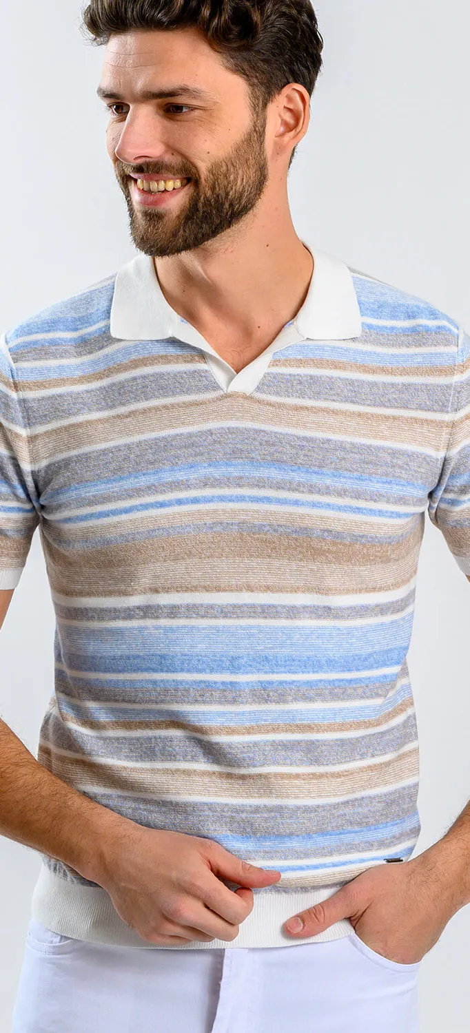 Alain Delon polo maglia slim fit a righe terra