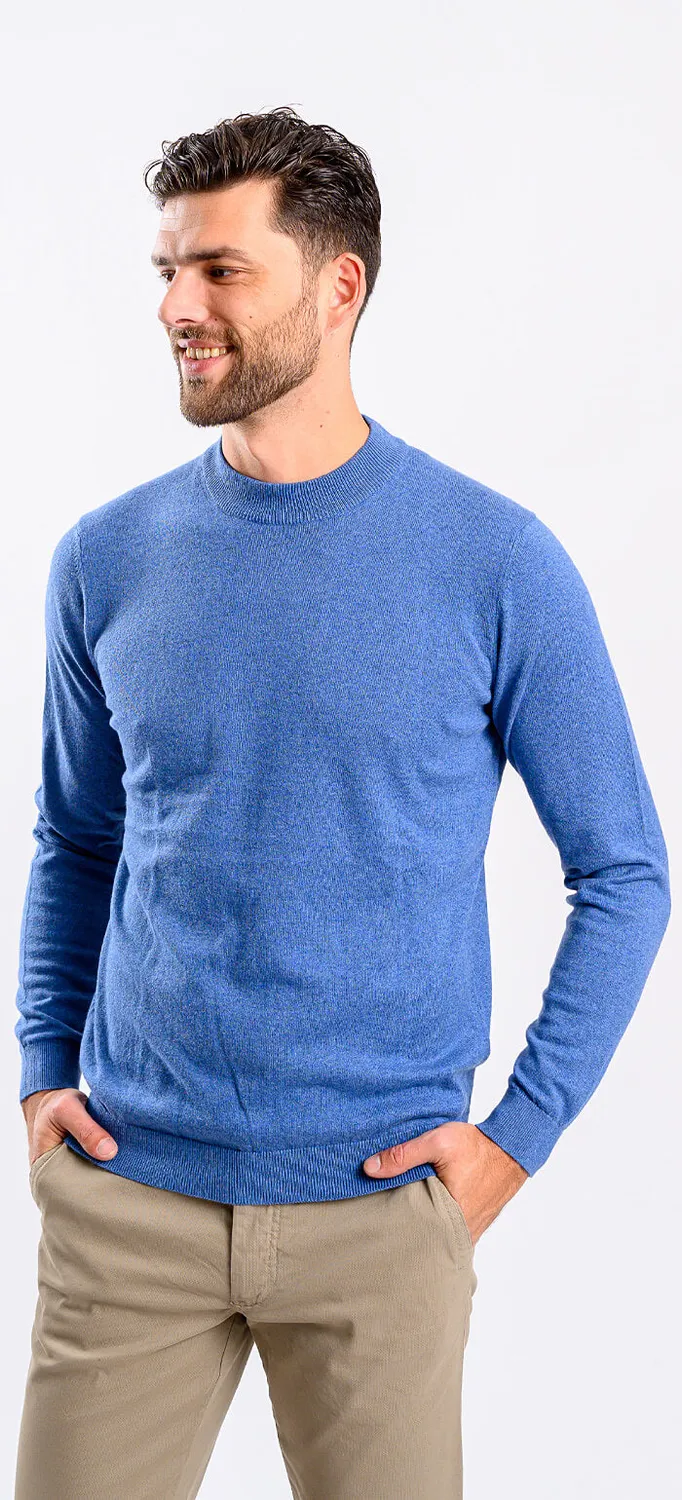 Alain Delon maglione blu girocollo cashmere slim fit