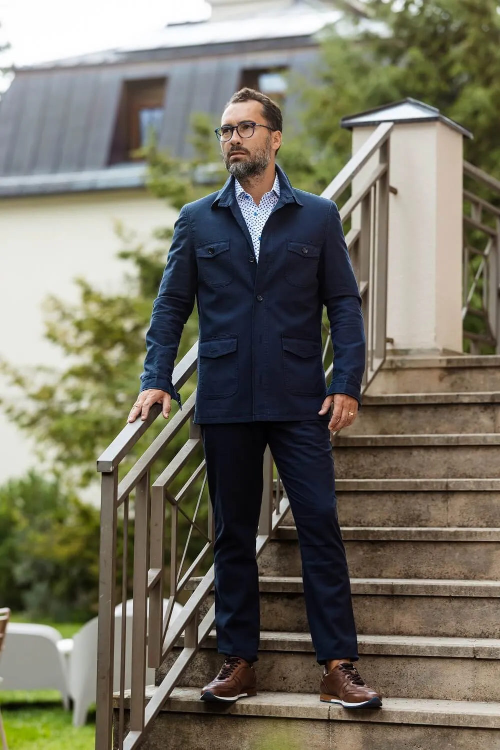 Alain Delon Pantalone Estivo Blu Lino Cotone Slim