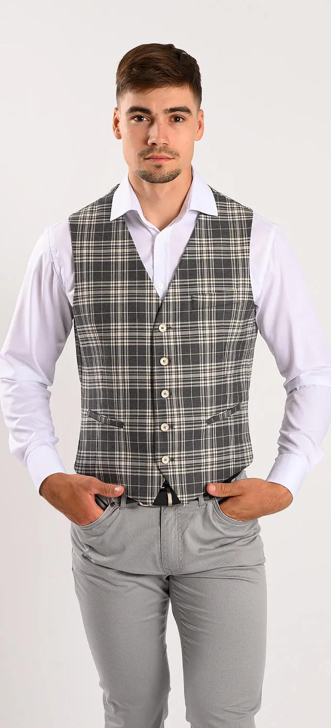 Alain Delon gilet beige quadri uomo slim fit