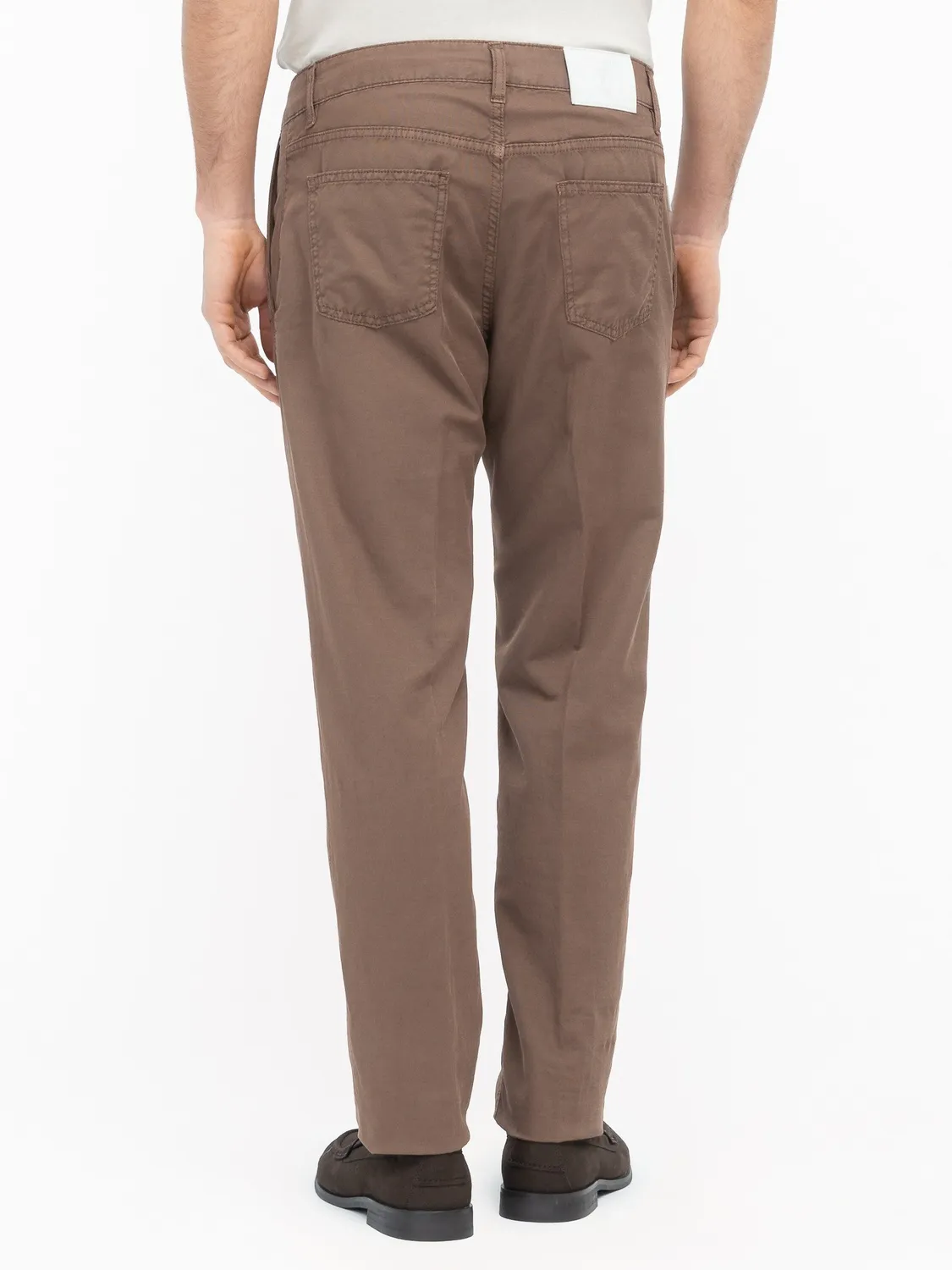 Paoloni Pantalone Chino Twill Cotone Lino Marrone
