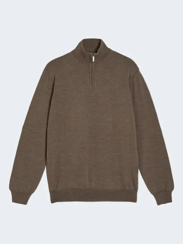 Sand Merino Ibro Maglione Half Zip Cammello Scuro