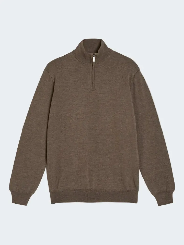 Sand Merino Ibro Maglione Half Zip Cammello Scuro