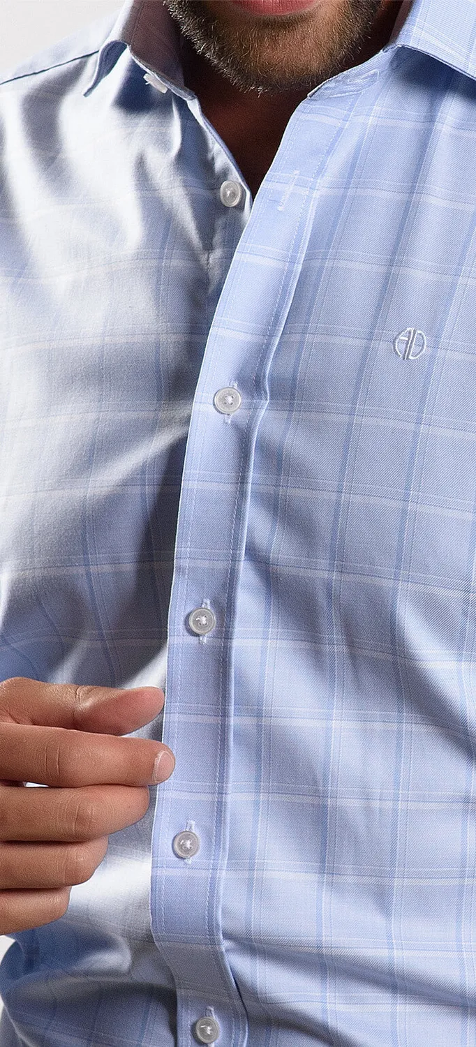 Alain Delon camicia slim fit azzurra a quadri cotone