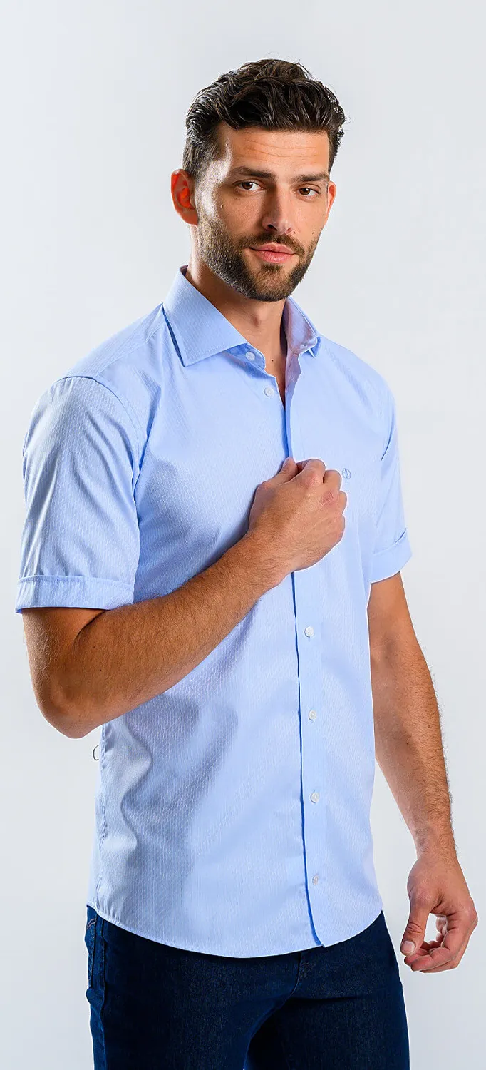 Alain Delon Camicia Manica Corta Azzurra Slim Fit