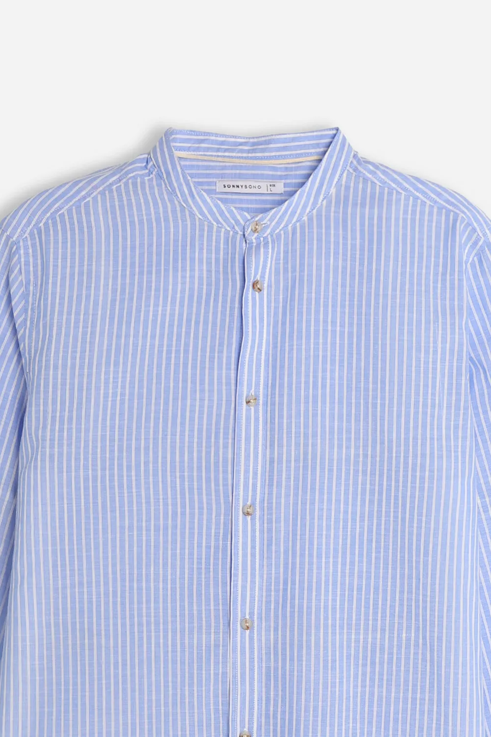 Sonny Bono Camicia Collo Coreano Slub Celeste