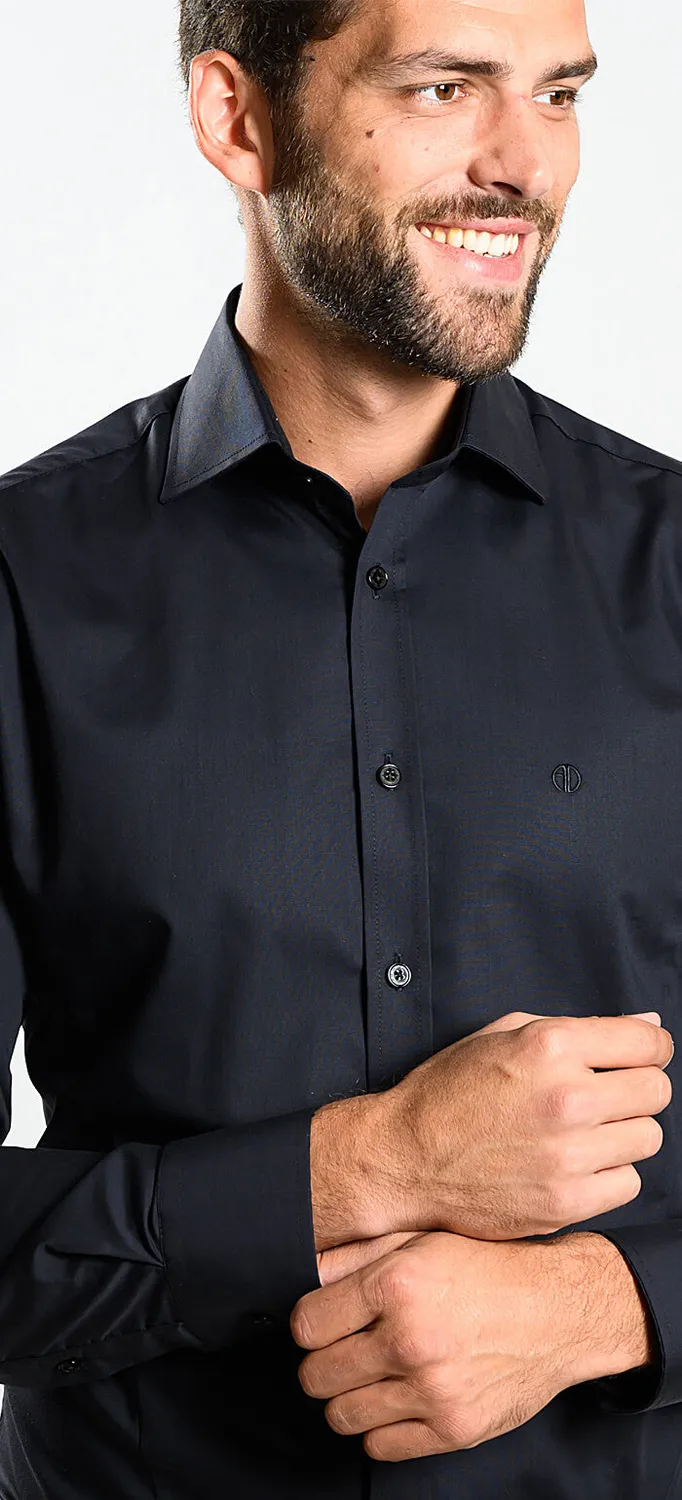 Alain Delon camicia slim fit nera cotone Getzner