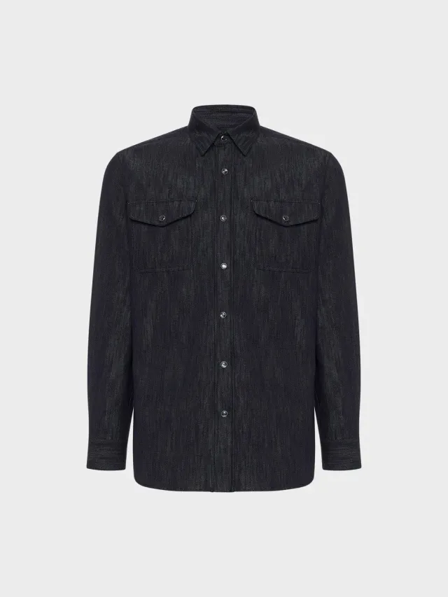 Caruso Butterfly camicia denim blu scuro cotone