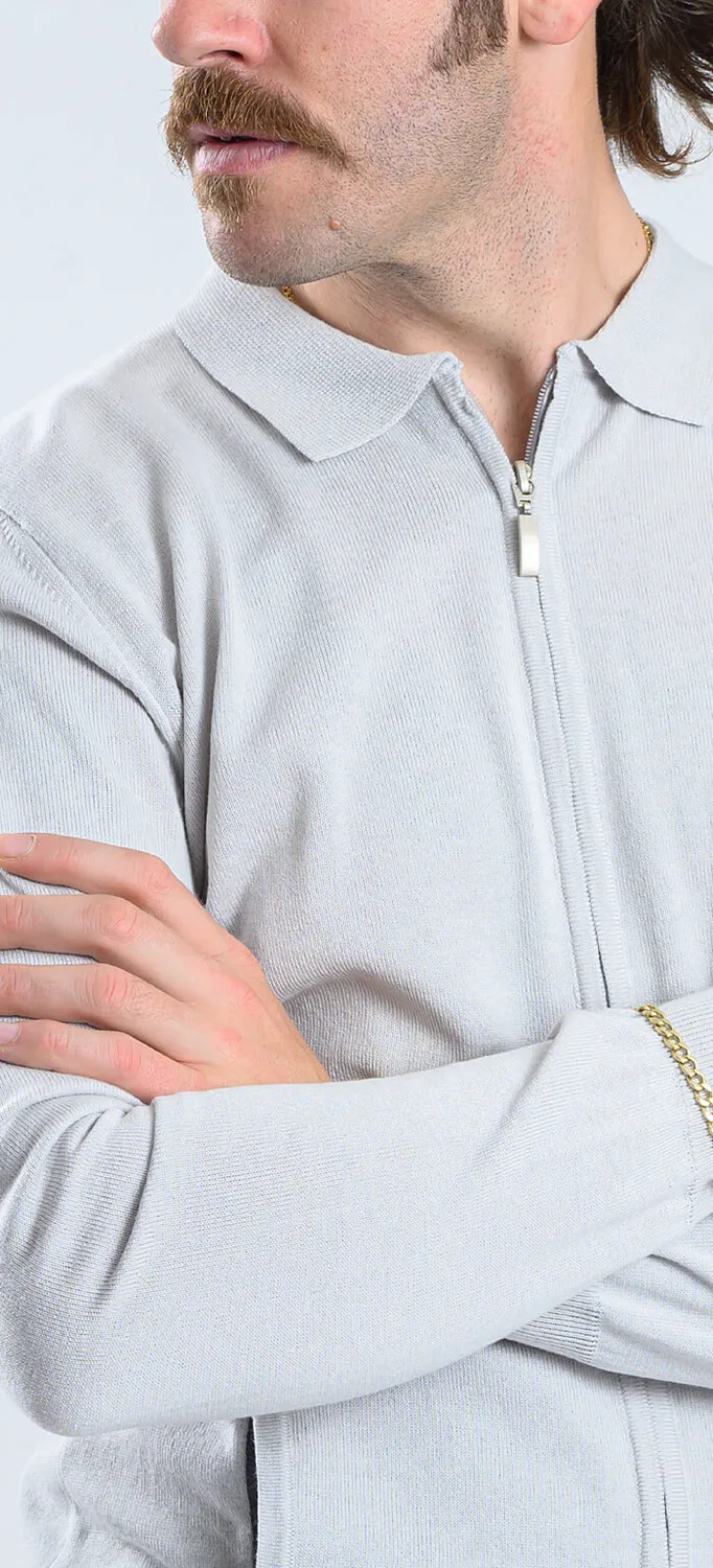 Alain Delon maglione grigio zip collo camicia slim