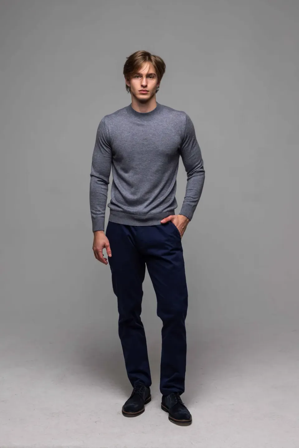 Alain Delon chinos pantalone blu cotone elasticizzato slim