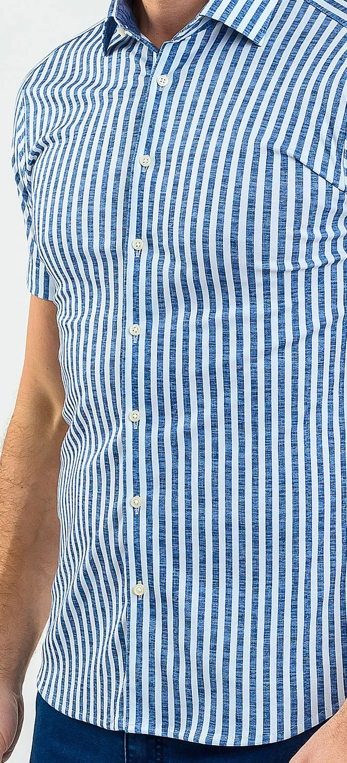 Alain Delon camicia manica corta extra slim righe bianche blu