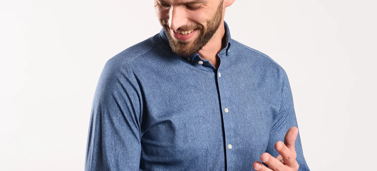 Alain Delon Stretch Extra Slim camicia denim blu jersey