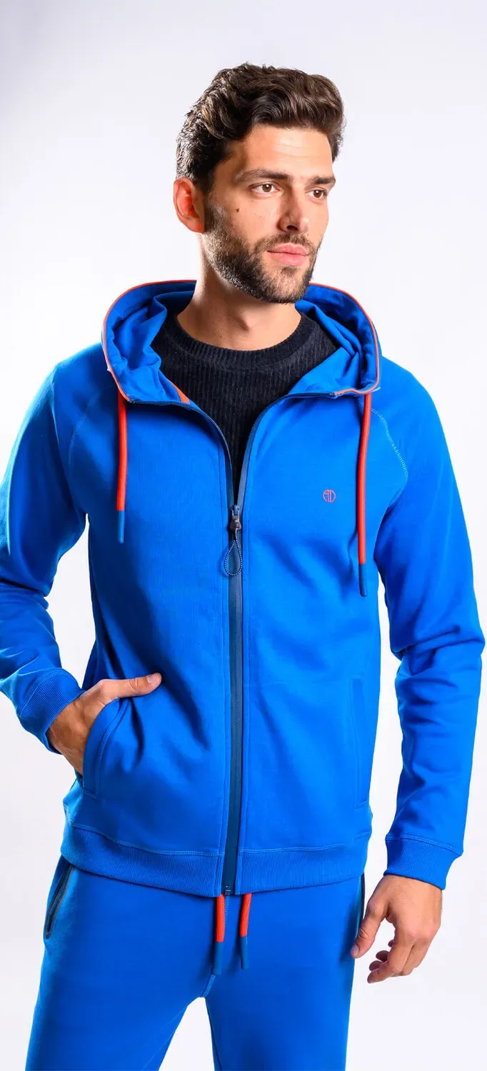 Alain Delon felpa blu cappuccio slim fit