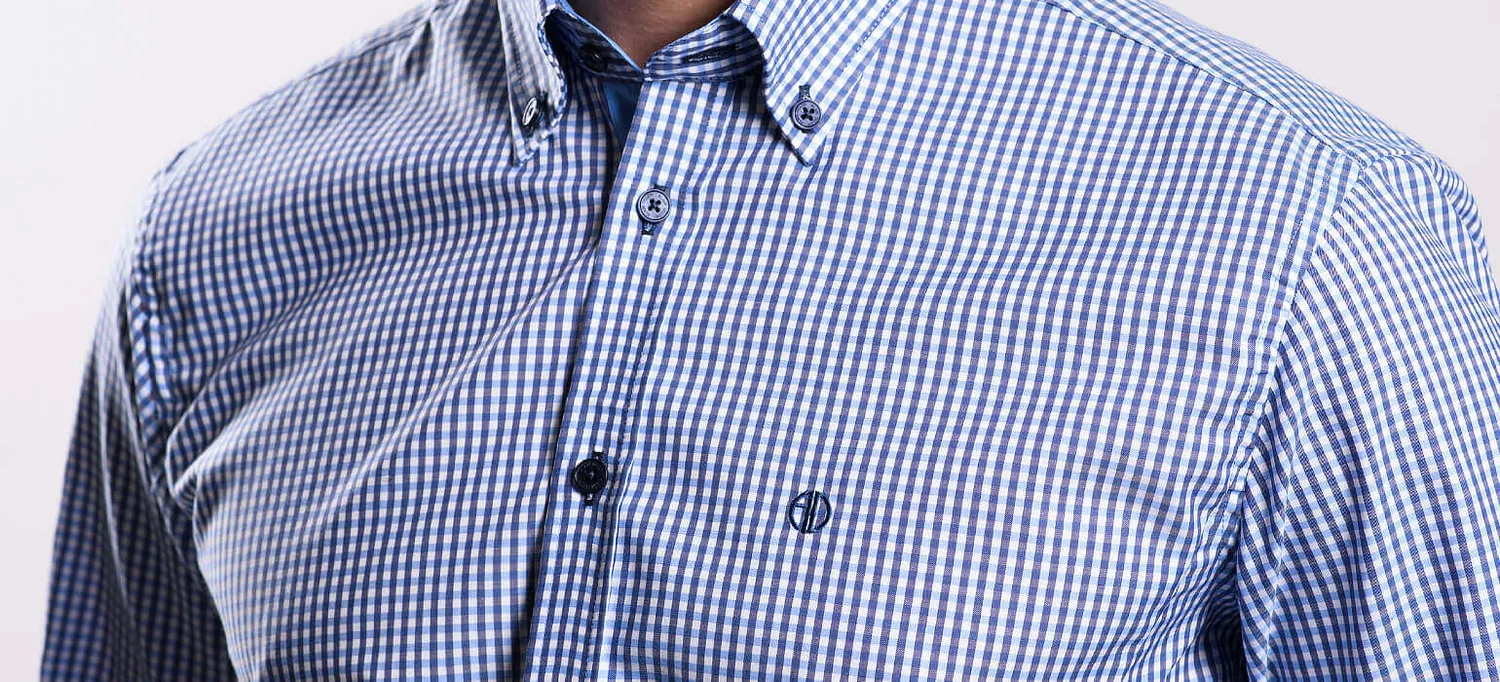 Alain Delon Slim Fit camicia blu quadri button-down