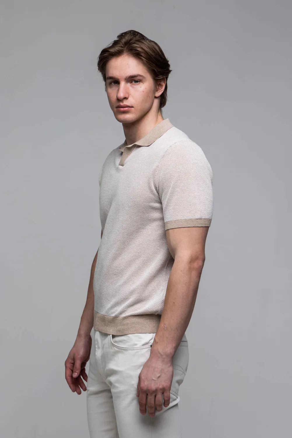 Alain Delon polo maglia bianco marrone cotone 100%