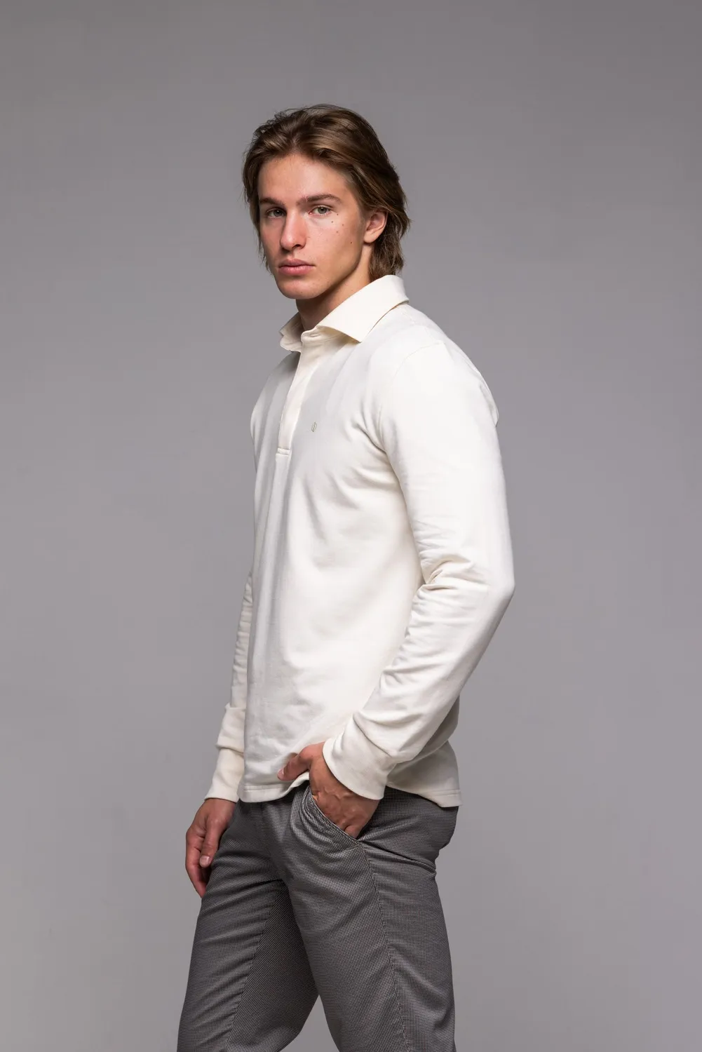 Alain Delon polo crema manica lunga cotone modal