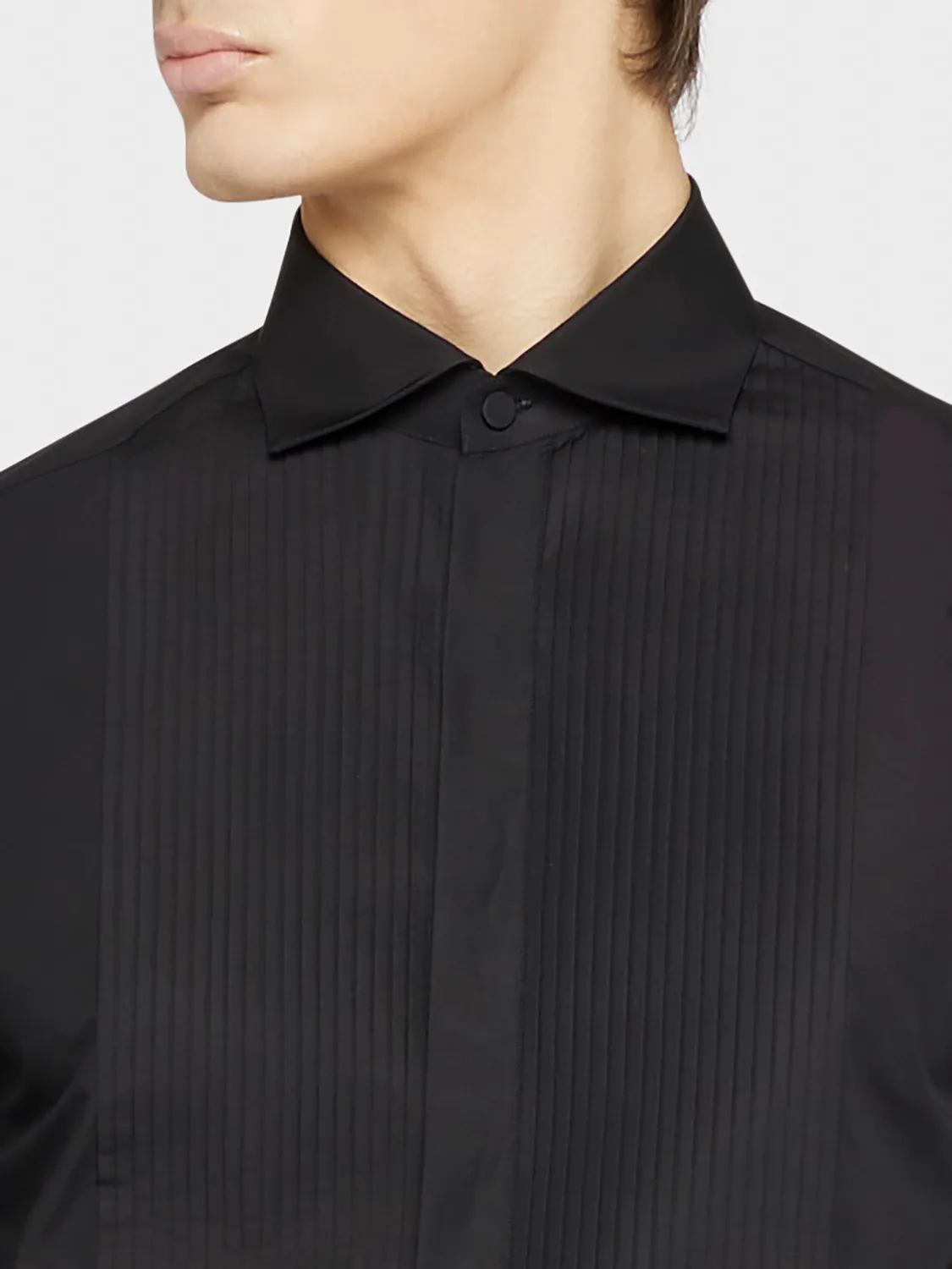 Caruso Butterfly camicia slim cotone nero cerimonia